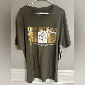 True Religion Olive and Gold Graphic Tee